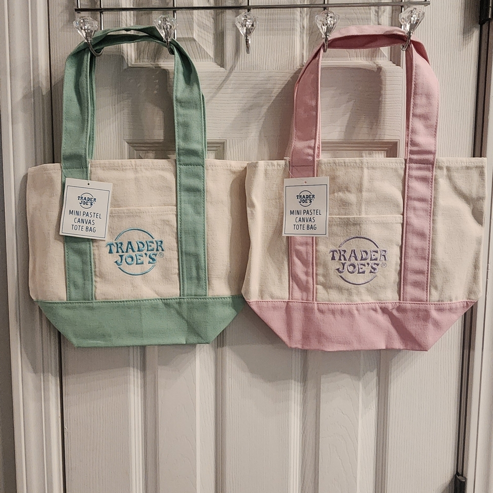 Trader Joe's Mini Tote Bags -  Pink And Green Set of Two Bags